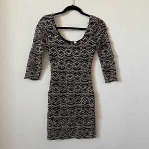 BlackSwan Black and Gold lace Bodycon dress